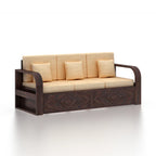 Rjart Wave Sheesham 3 Seater Sofa With Side Pockets - 3 Years Warranty