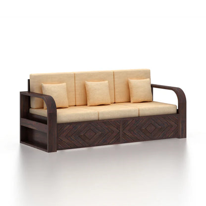Rjart Wave Sheesham 3 Seater Sofa With Side Pockets - 3 Years Warranty