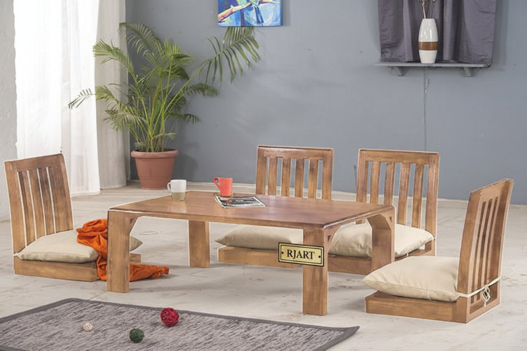 Rjart Solid Wood Japanese Style Low Dining Table / Breakfast Table Set