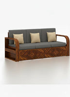 Rjart Wave Sheesham 3 Seater Sofa With Side Pockets - 3 Years Warranty