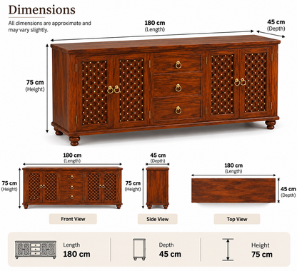 Roya Wood Sideboard Cabinet with Drawers & Storage Doors