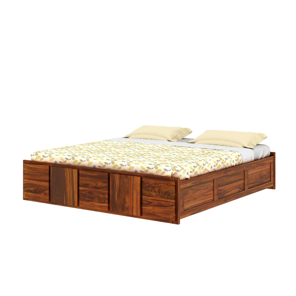 Sevilla Solid Sheesham Wood Bed With Box Storage Without Headboard - 3 years Warranty