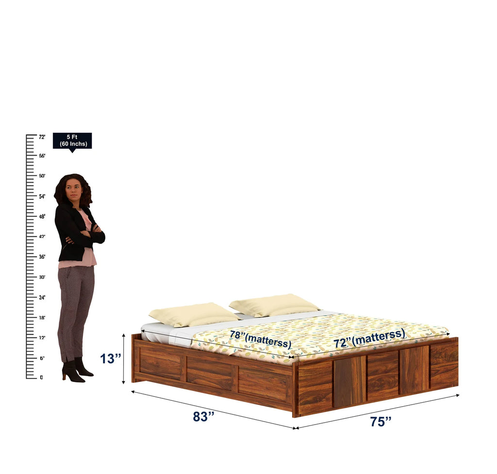 Sevilla Solid Sheesham Wood Bed With Box Storage Without Headboard - 3 years Warranty