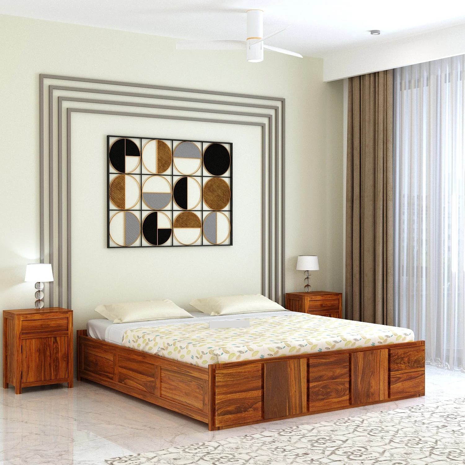 Sevilla Solid Sheesham Wood Bed With Box Storage Without Headboard - 3 years Warranty