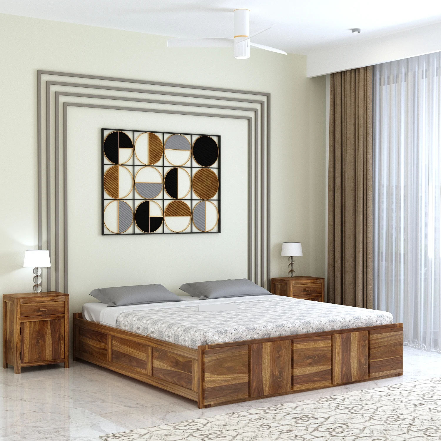 Sevilla Solid Sheesham Wood Bed With Box Storage Without Headboard - 3 years Warranty