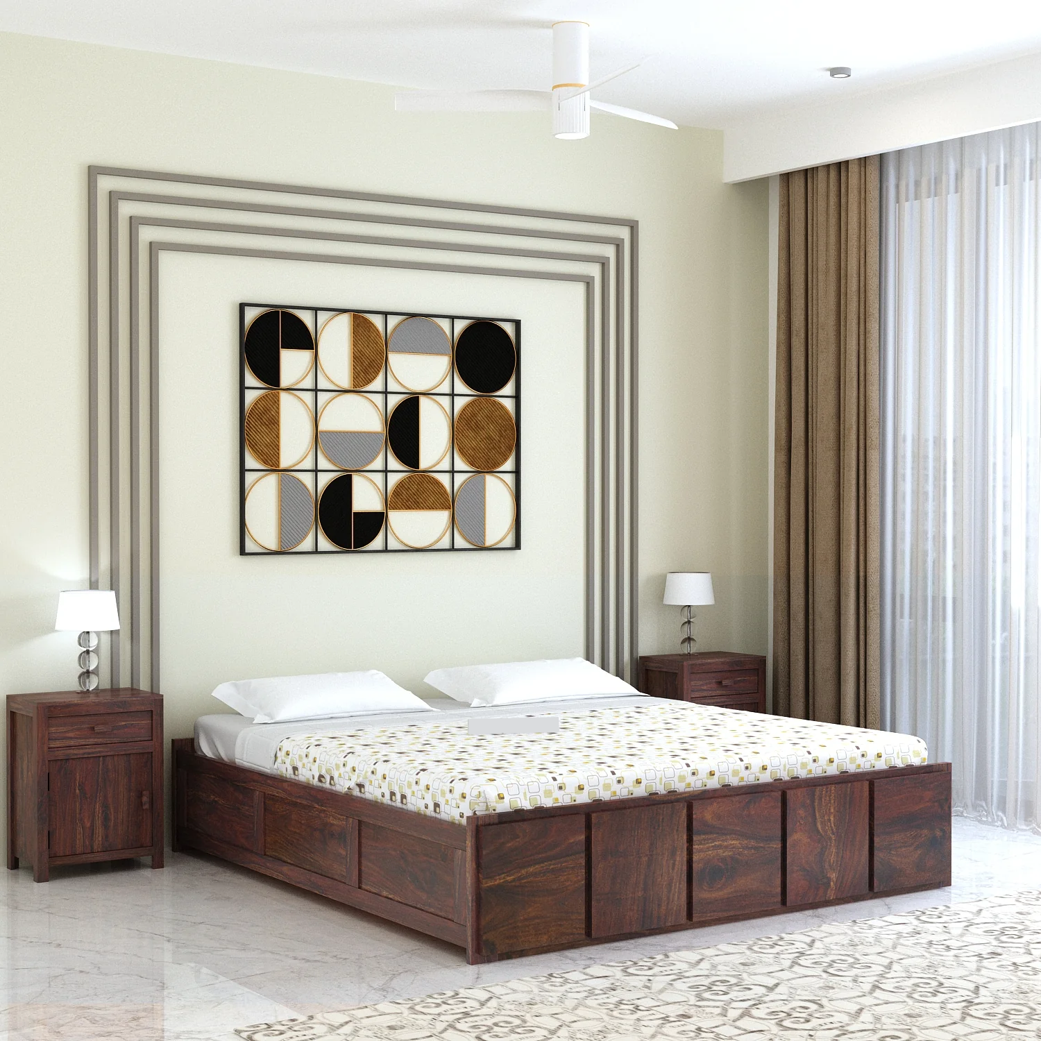 Sevilla Solid Sheesham Wood Bed With Box Storage Without Headboard - 3 years Warranty