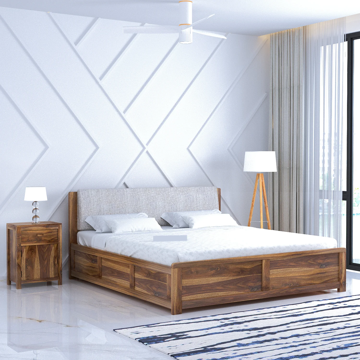 Rivaro Solid Sheesham Wood Bed With Box Storage - 3 years Warranty