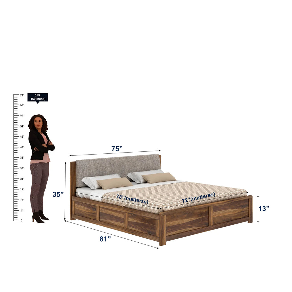 Rivaro Solid Sheesham Wood Bed With Box Storage - 3 years Warranty
