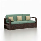 Rjart Wave Sheesham 3 Seater Sofa With Side Pockets - 3 Years Warranty