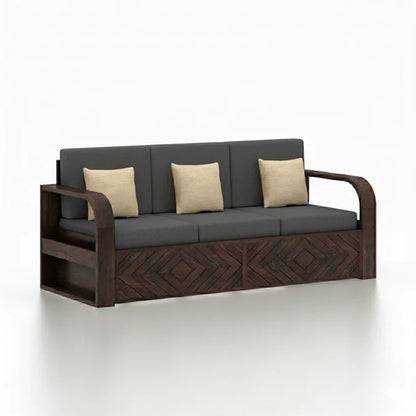Rjart Wave Sheesham 3 Seater Sofa With Side Pockets - 3 Years Warranty