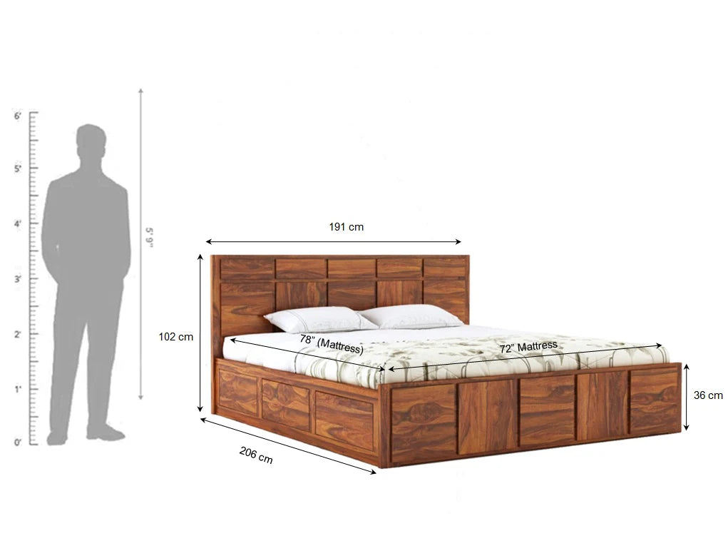 Sevilla Solid Sheesham Wood Bed With Box Storage - 3 Years Warranty