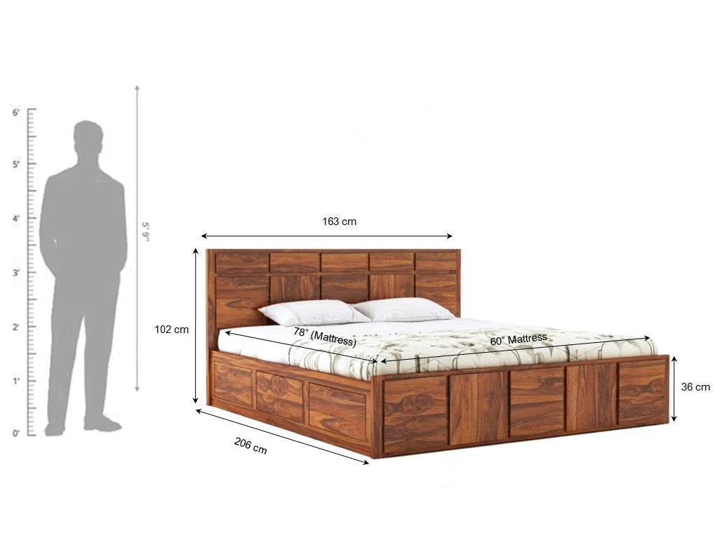 Sevilla Solid Sheesham Wood Bed With Box Storage - 3 Years Warranty