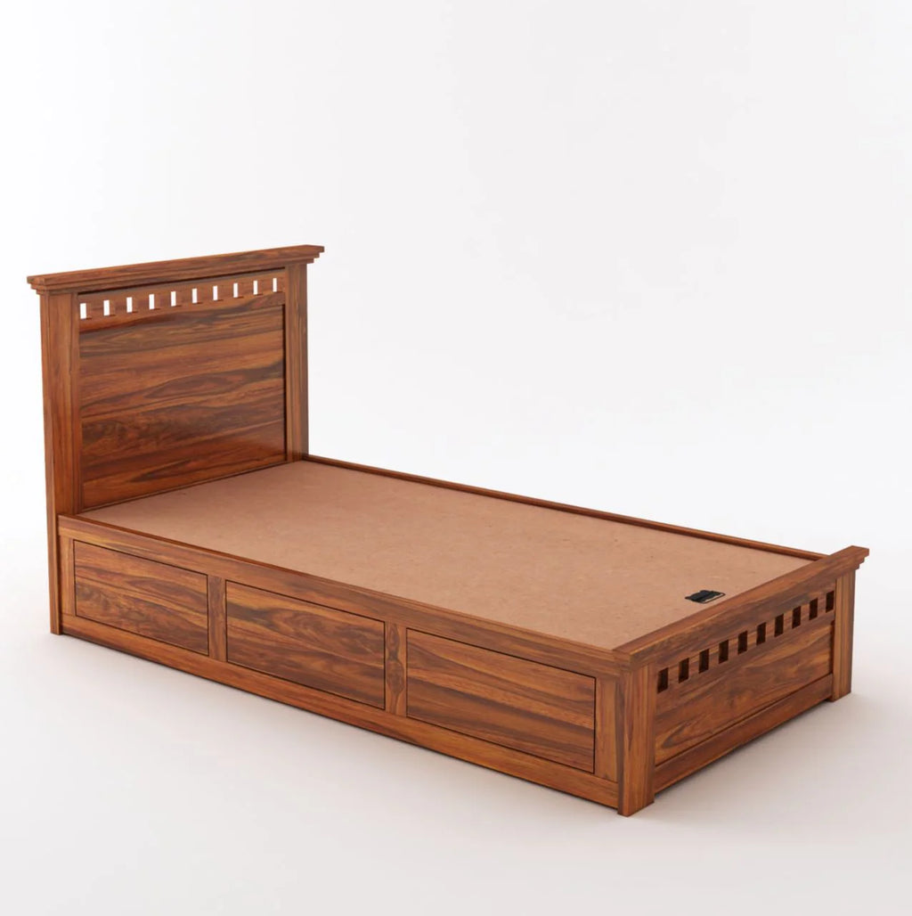 Savora Solid Sheesham Wood Single Size Bed With Box Storage - 3 Years Warranty