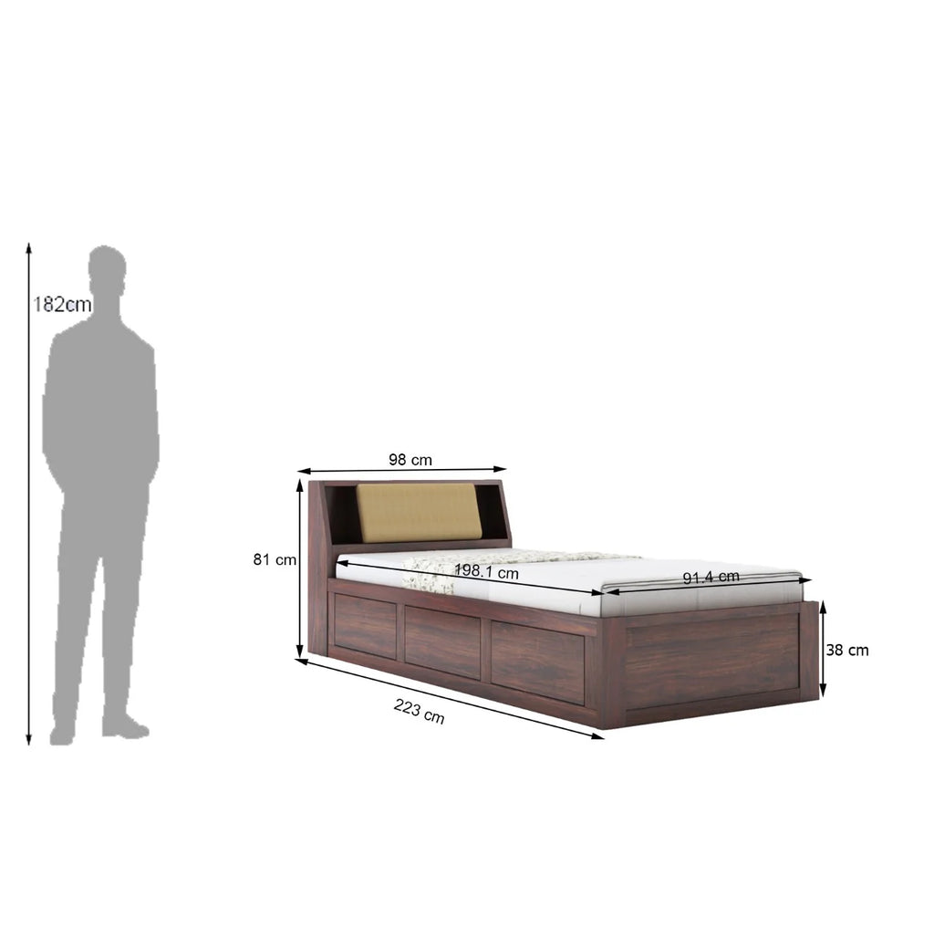 Imperial Solid Sheesham Wood Single Bed With Headboard and Box Storage - 3 Years Warranty