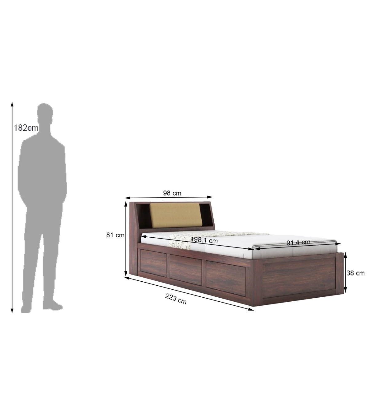 Imperial Solid Sheesham Wood Single Bed With Headboard and Box Storage - 3 Years Warranty