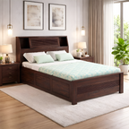 Woodcraft Groove Sheesham 4 Feet Bed With Box Storage(Big Headrest)- 3 Years Warranty