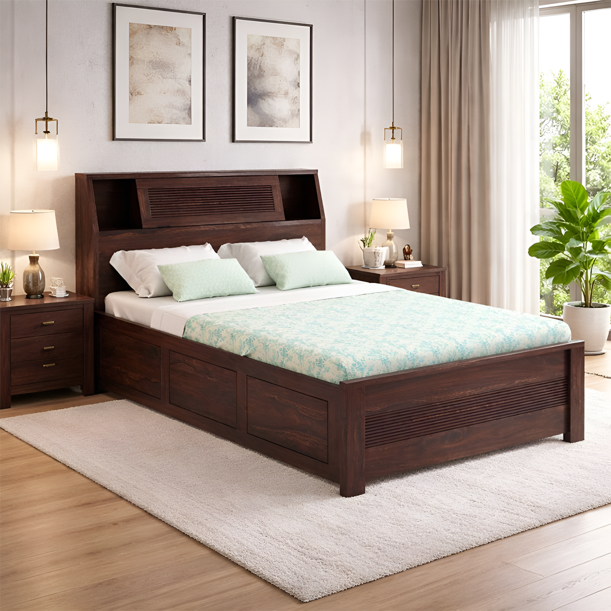 Woodcraft Groove Sheesham 4 Feet Bed With Box Storage(Big Headrest)- 3 Years Warranty