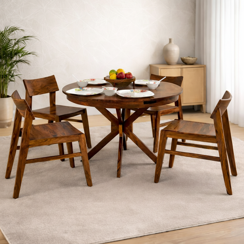Woodcraft Sheesham 4 Seater Dining Set - 3 Years Warranty