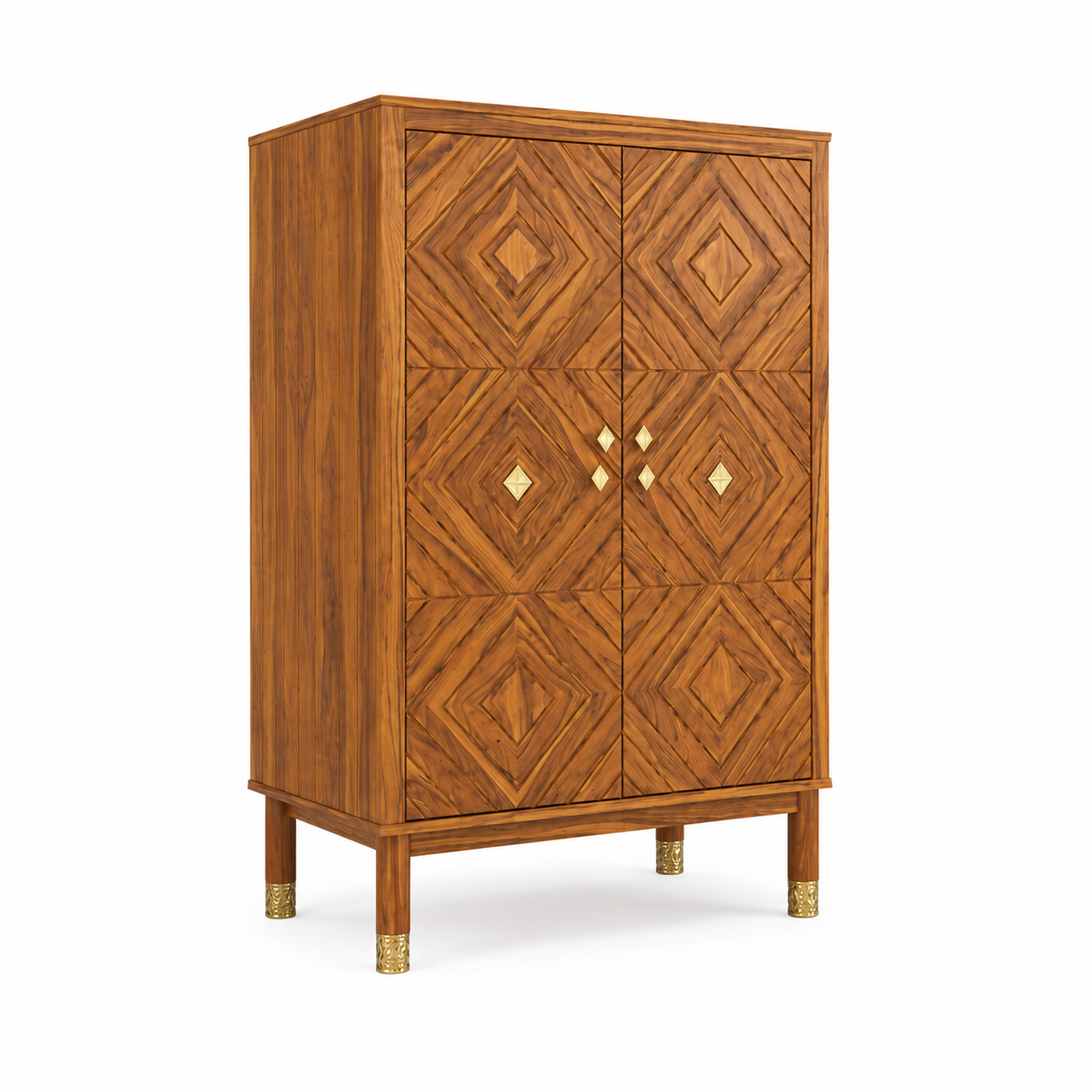 Wooden Rattan Bar Cabinet with Double Doors and Interior Storage
