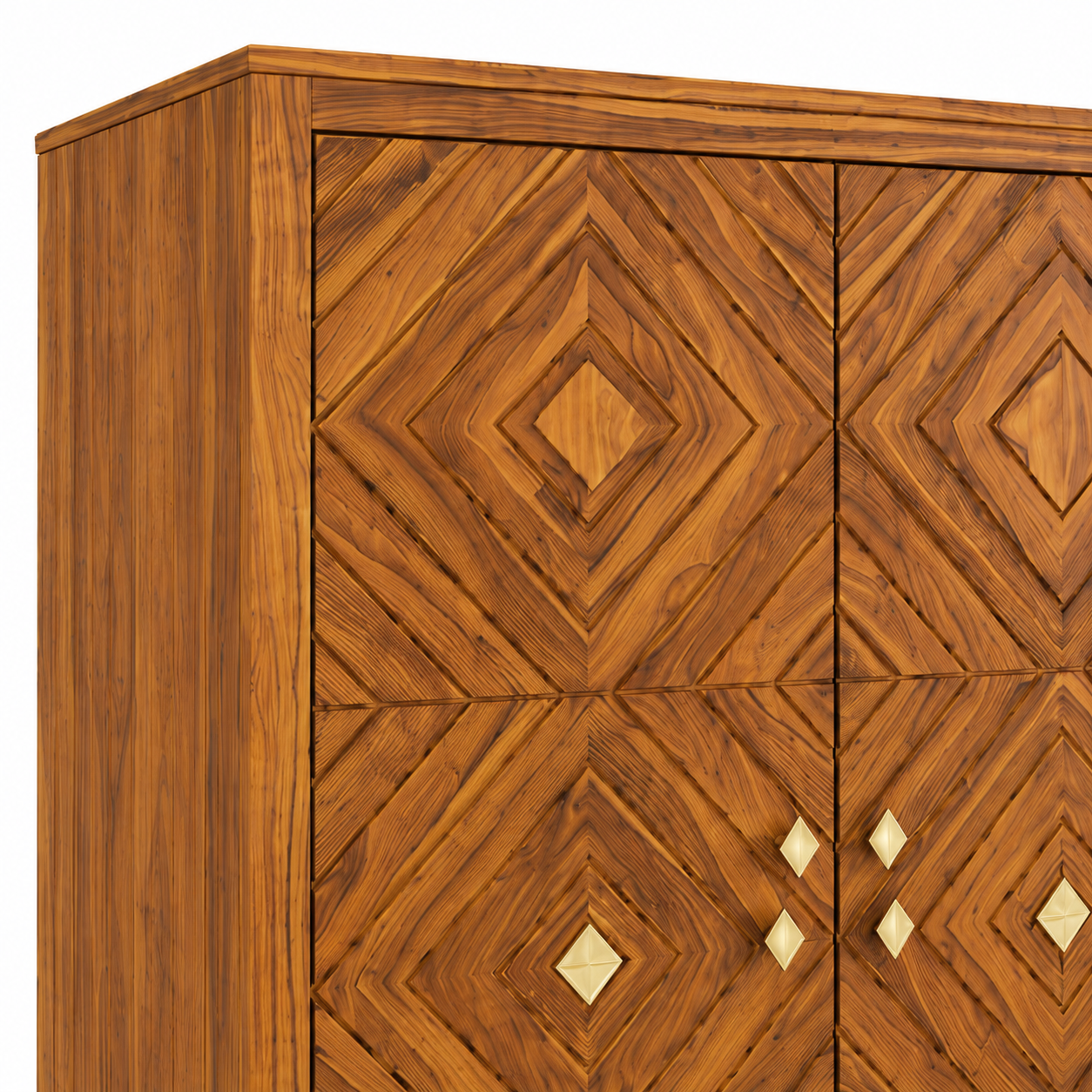 Wooden Rattan Bar Cabinet with Double Doors and Interior Storage

