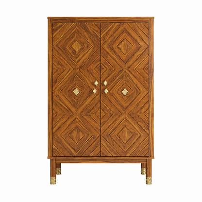 Wooden Rattan Bar Cabinet with Double Doors and Interior Storage
