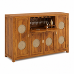 The RJ Art Sheesham Wood Bar Cabinet with Wine Glass Holder, Cane Panel Doors and Storage Compartments
