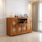 The RJ Art Sheesham Wood Bar Cabinet with Wine Glass Holder, Cane Panel Doors and Storage Compartments