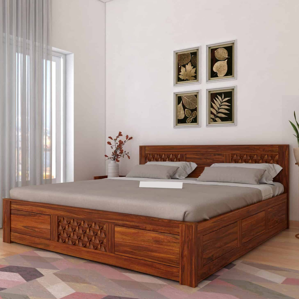 Tavon Solid Sheesham Wood Full Box Storage Bed - 3 Years Warranty