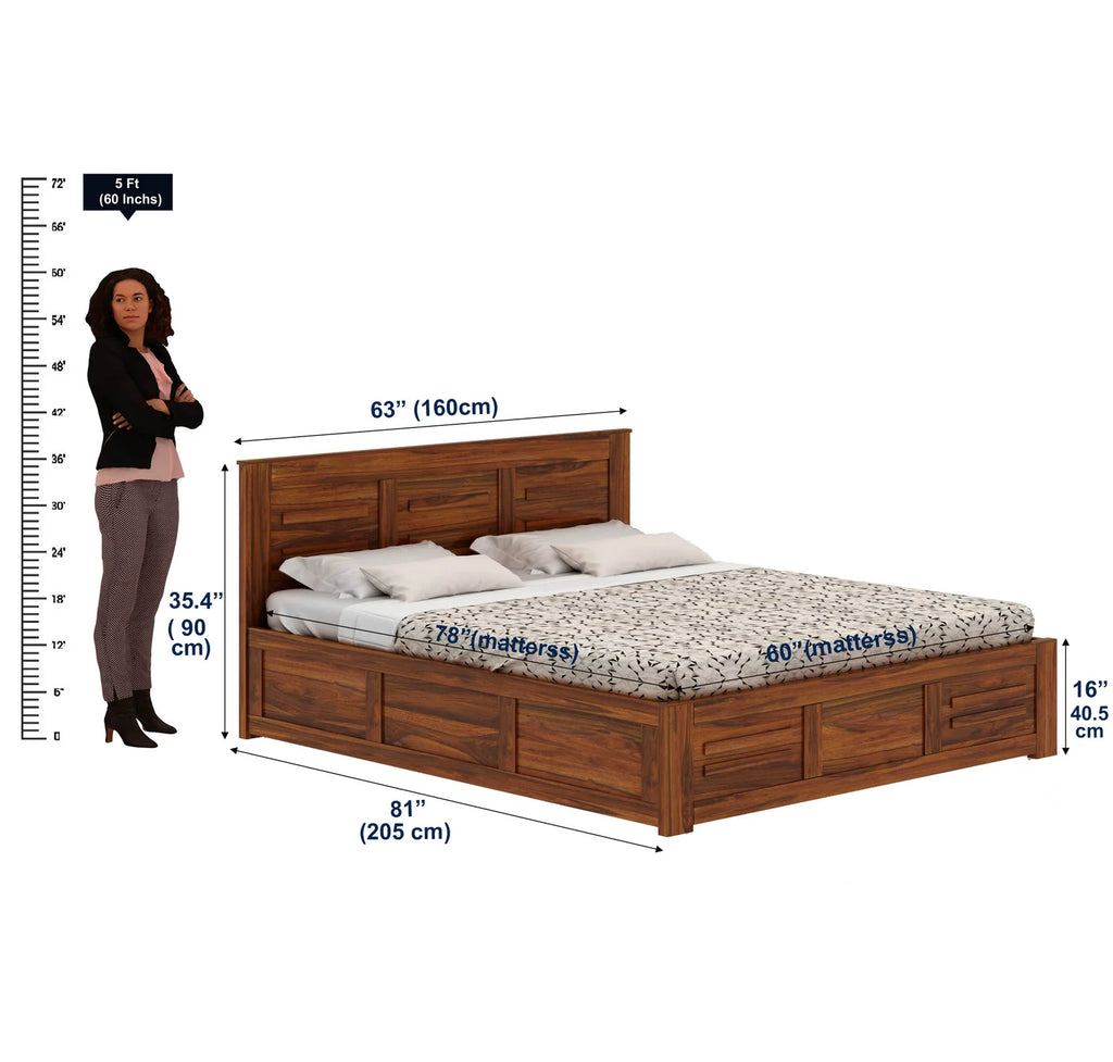 Oslen Solid Sheesham Wood Box Storage Bed - 3 years Warranty