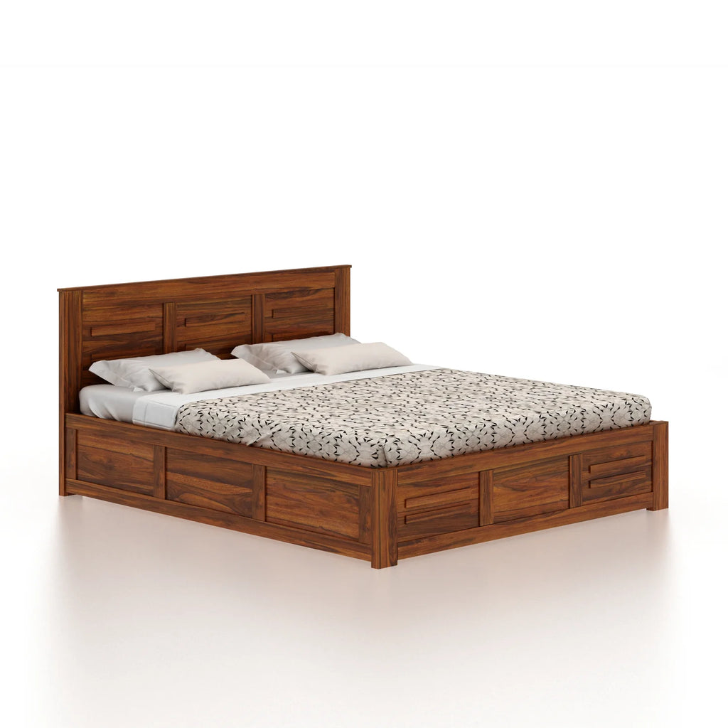 Oslen Solid Sheesham Wood Box Storage Bed - 3 years Warranty