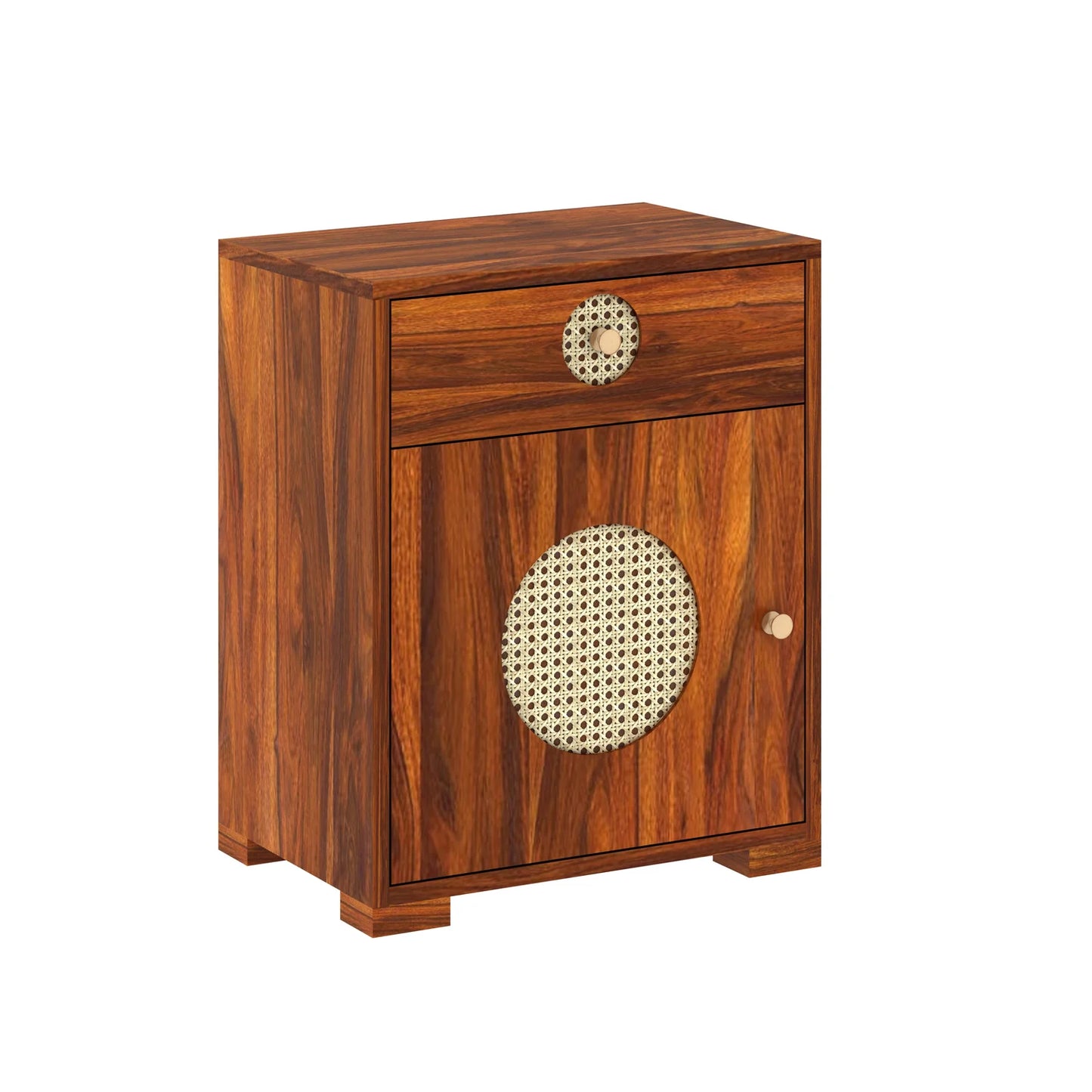 Tierra Cane Sheesham Bedside With Drawer And Door Storage - 3 Years Warranty