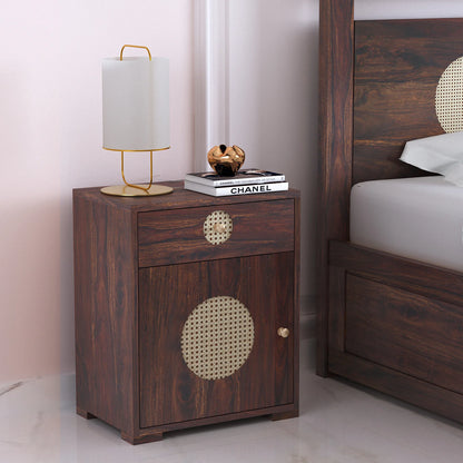 Tierra Cane Sheesham Bedside With Drawer And Door Storage - 3 Years Warranty