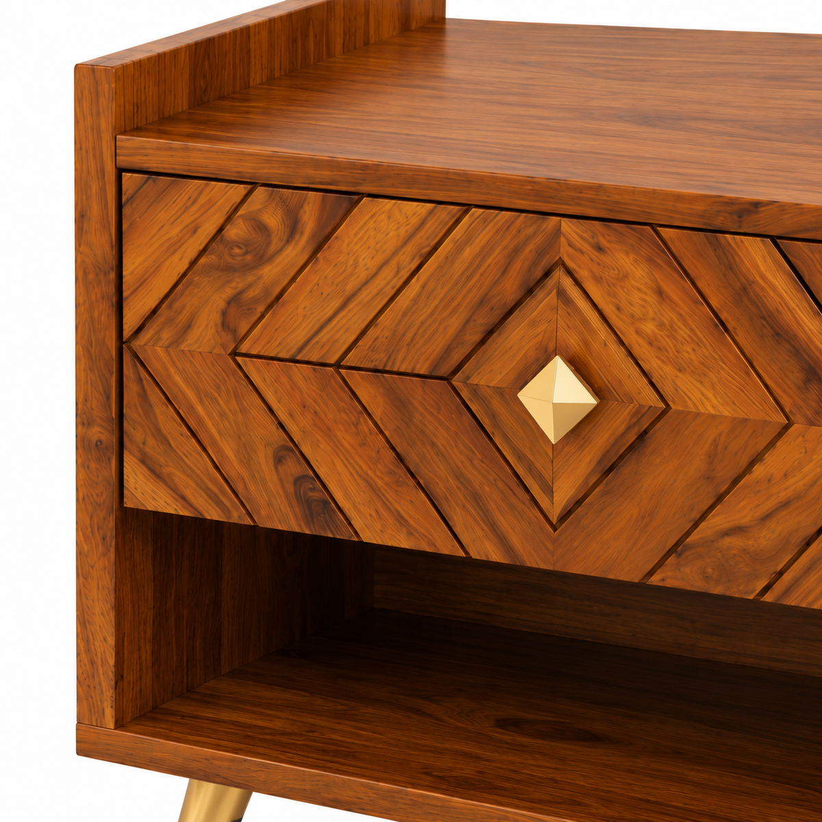 Wooden Bedside Table with Drawer and Open Shelf Storage
