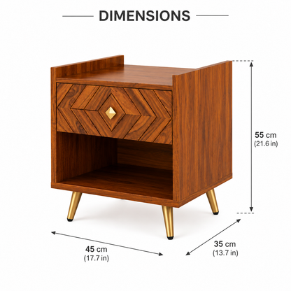 Wooden Bedside Table with Drawer and Open Shelf Storage

