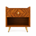 Wooden Bedside Table with Drawer and Open Shelf Storage
