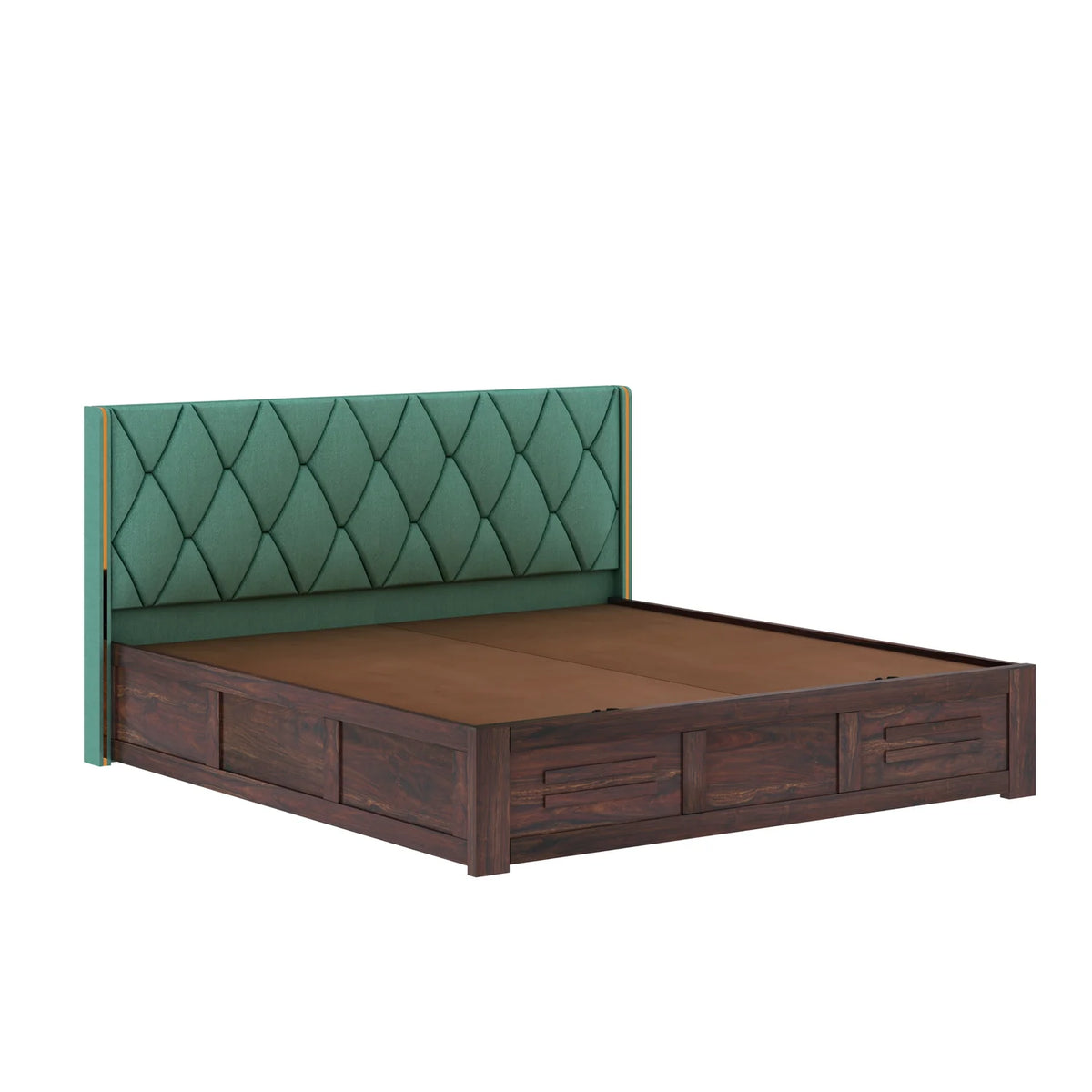Oslen Sheesham Bed With Box Storage & Eifle Style Upholstered Headboard-3 Years Warranty(Luxe Edition)