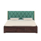 Oslen Solid Sheesham Wood Bed With Box Storage & Eifle Style Upholstered Headboard-3 years Warranty(LUXE EDITION)