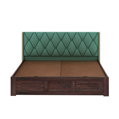Oslen Sheesham Bed With Box Storage & Eifle Style Upholstered Headboard-3 Years Warranty(Luxe Edition)