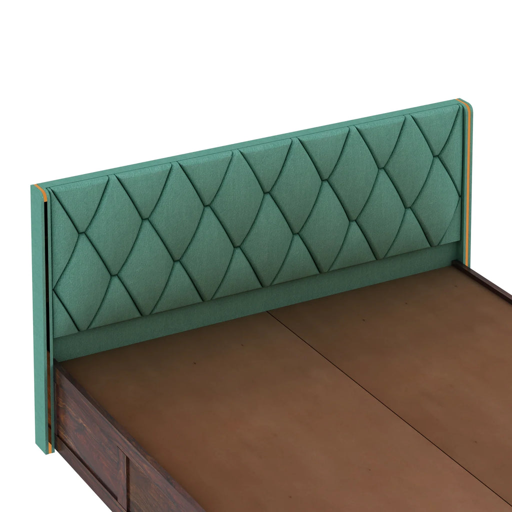 Oslen Solid Sheesham Wood Bed With Box Storage & Eifle Style Upholstered Headboard-3 years Warranty(LUXE EDITION)