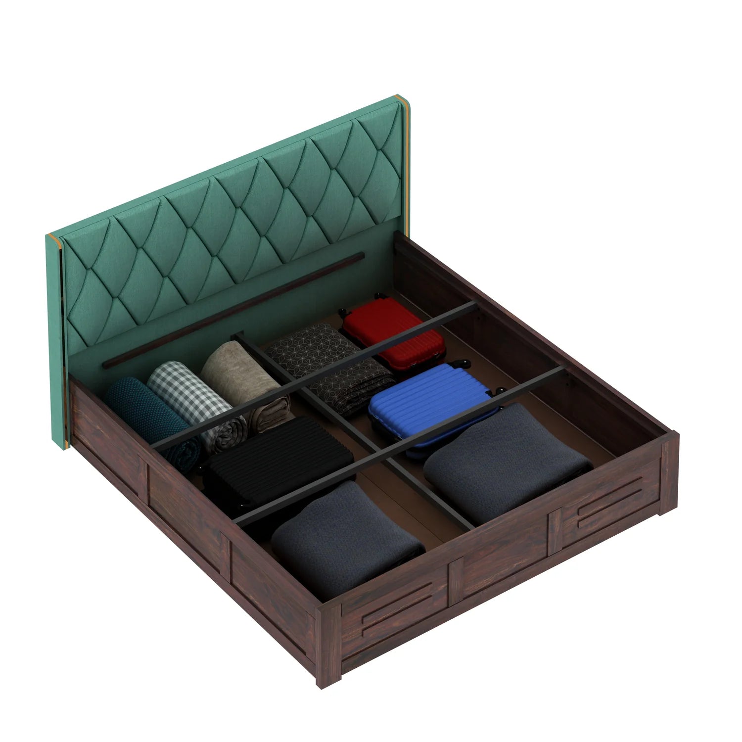 Oslen Solid Sheesham Wood Bed With Box Storage & Eifle Style Upholstered Headboard-3 years Warranty(LUXE EDITION)