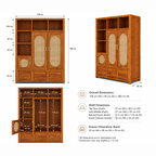 The RJ Art Sheesham Wood Bookshelf Cabinet with Cane Doors, Open Shelves and Storage Drawers