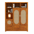 The RJ Art Sheesham Wood Bookshelf Cabinet with Cane Doors, Open Shelves and Storage Drawers