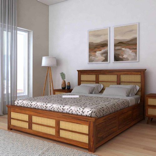 {"alt" => "Cayden Solid Sheesham Wood Cane Bed With Box Storage Bed - 3 Years Warranty"}