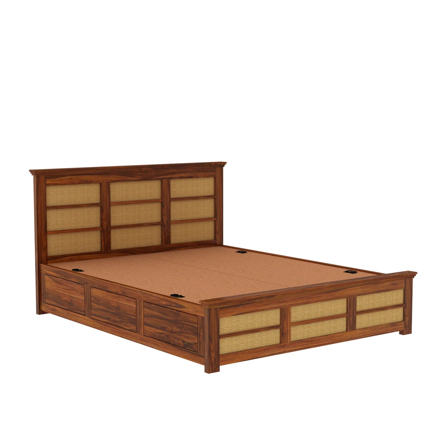 Cayden Solid Sheesham Wood Cane Bed With Box Storage Bed - 3 Years Warranty