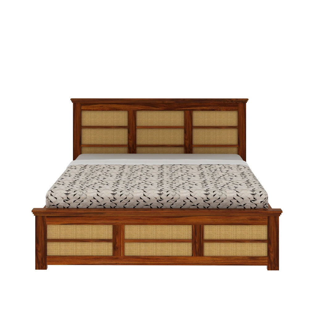 Cayden Solid Sheesham Wood Cane Bed With Box Storage Bed - 3 Years Warranty