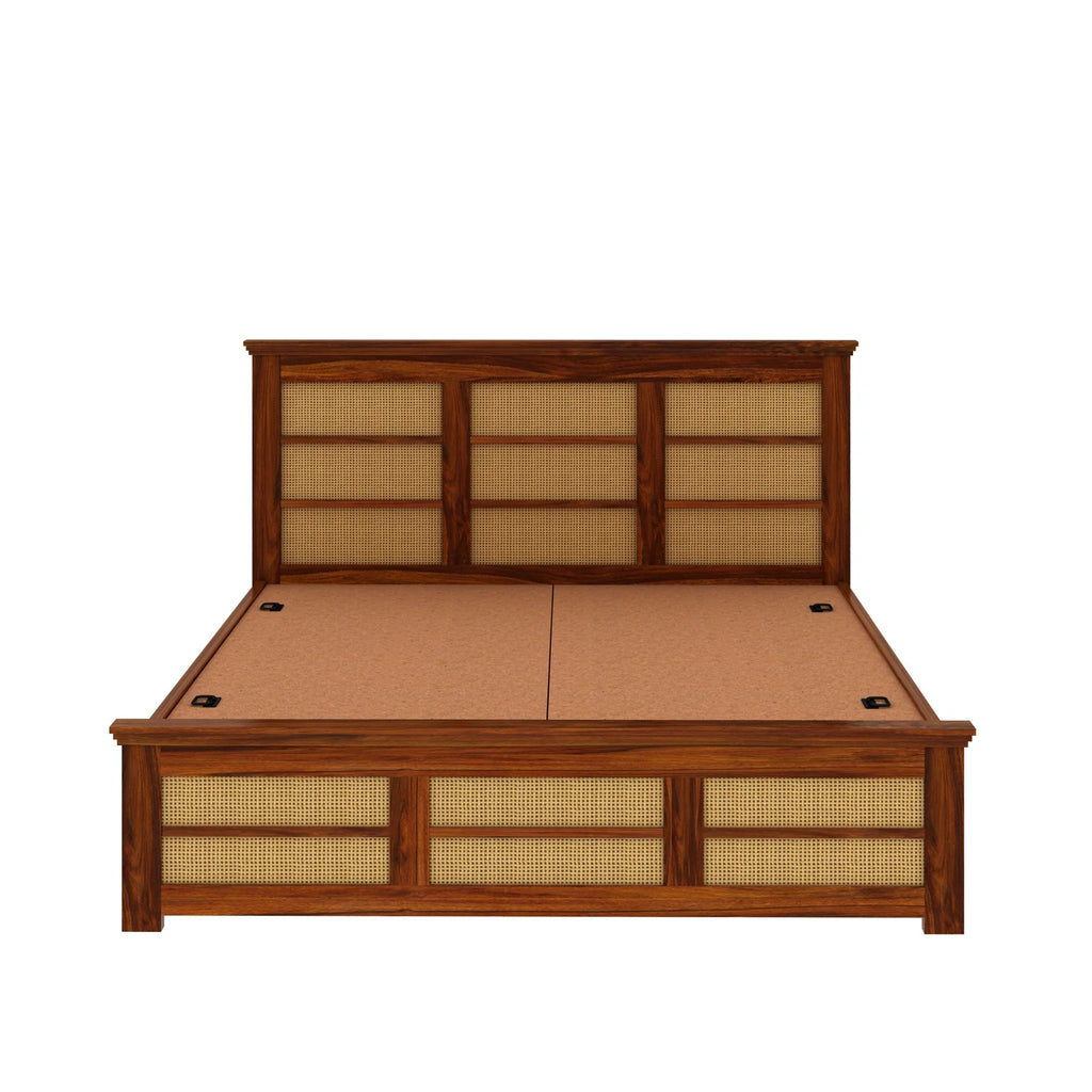 Cayden Solid Sheesham Wood Cane Bed With Box Storage Bed - 3 Years Warranty