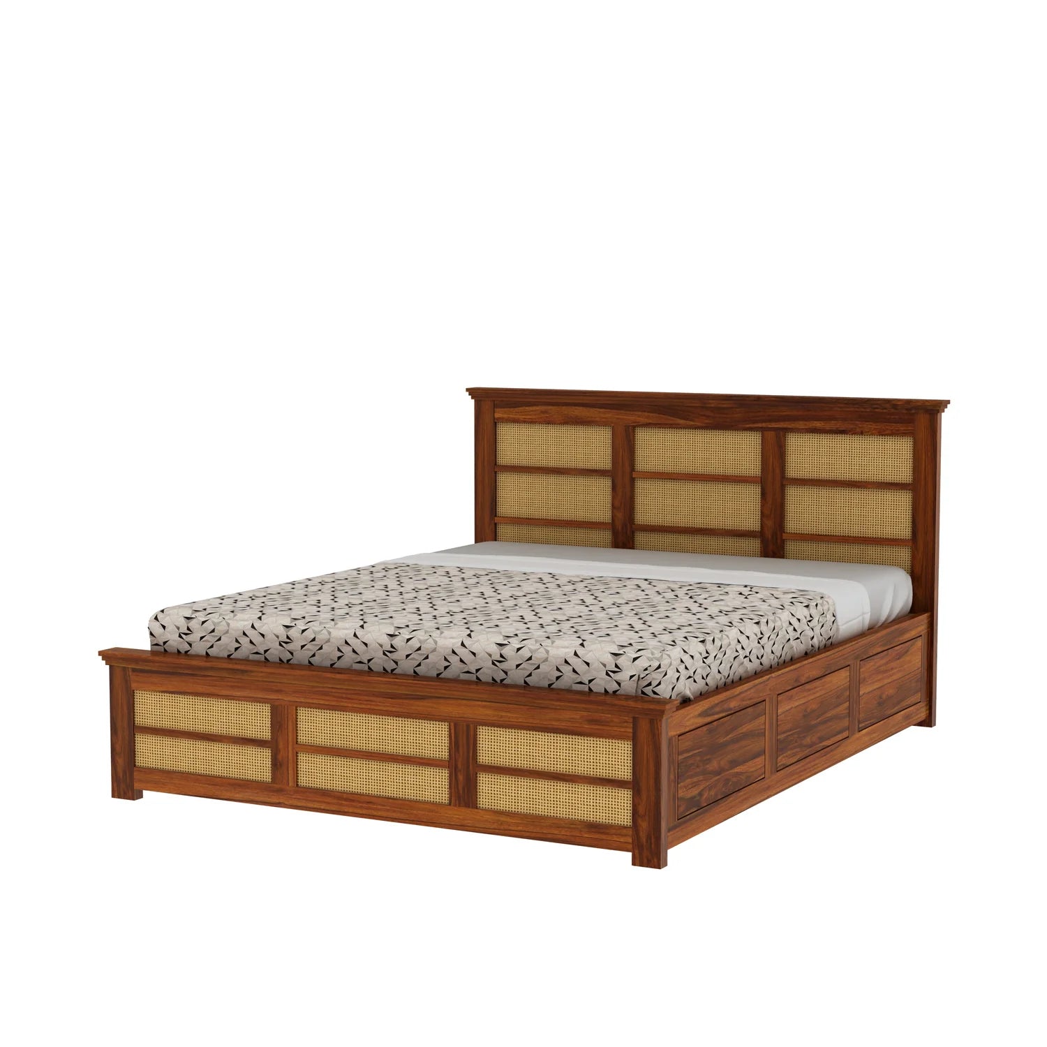 Cayden Solid Sheesham Wood Cane Bed With Box Storage Bed - 3 Years Warranty