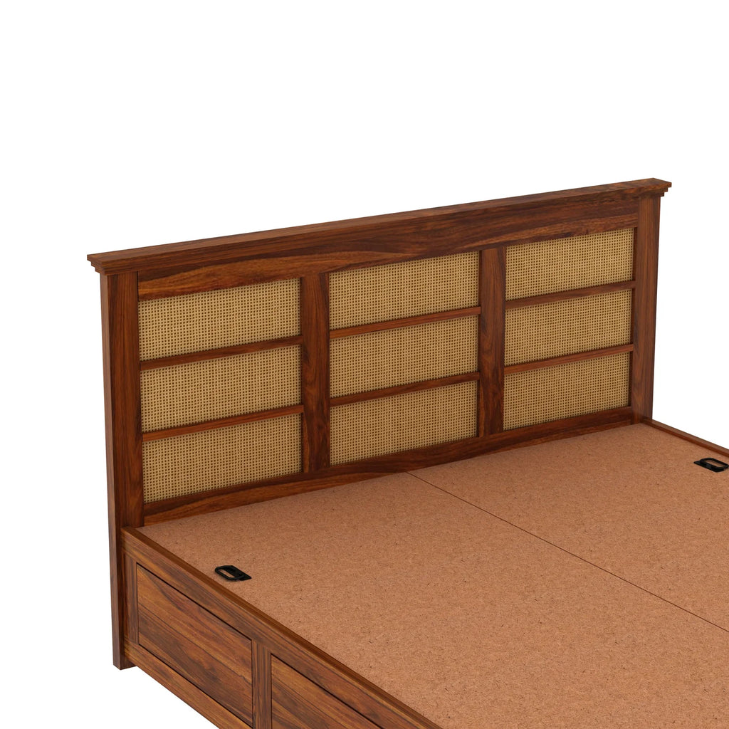 Cayden Solid Sheesham Wood Cane Bed With Box Storage Bed - 3 Years Warranty
