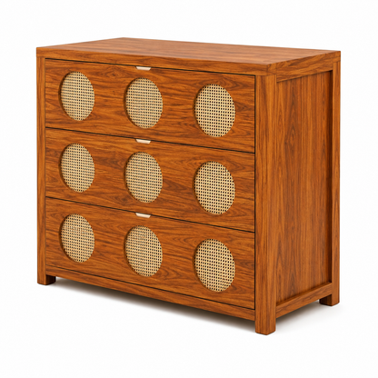 The RJ Art Sheesham Wood Chest of Drawers with Cane Panel Design and Spacious Storage Drawers
