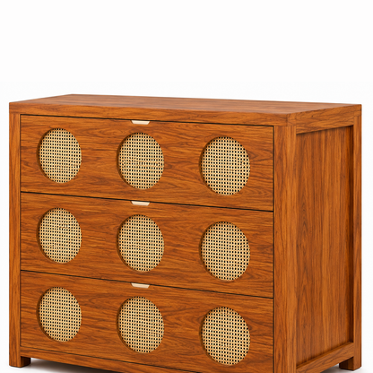 The RJ Art Sheesham Wood Chest of Drawers with Cane Panel Design and Spacious Storage Drawers